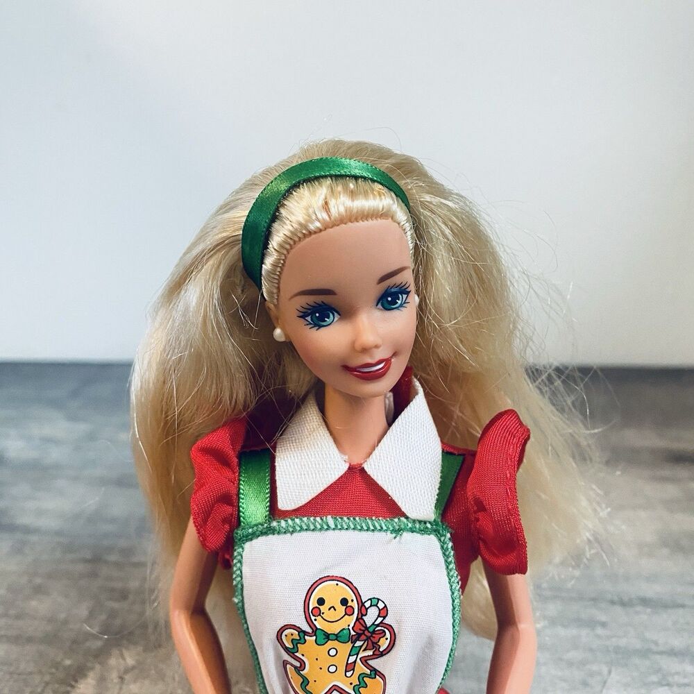 Vintage Barbie Doll Christmas Holiday Baking Gingerbread Apron Blonde Mattel